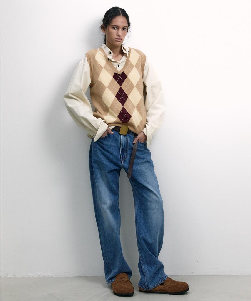 NOHANT Cashmere Blended Argyle Vest Beige