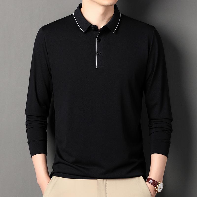 Father's Wear Мужская футболка поло с длинным рукавом средней длины с лацканами
