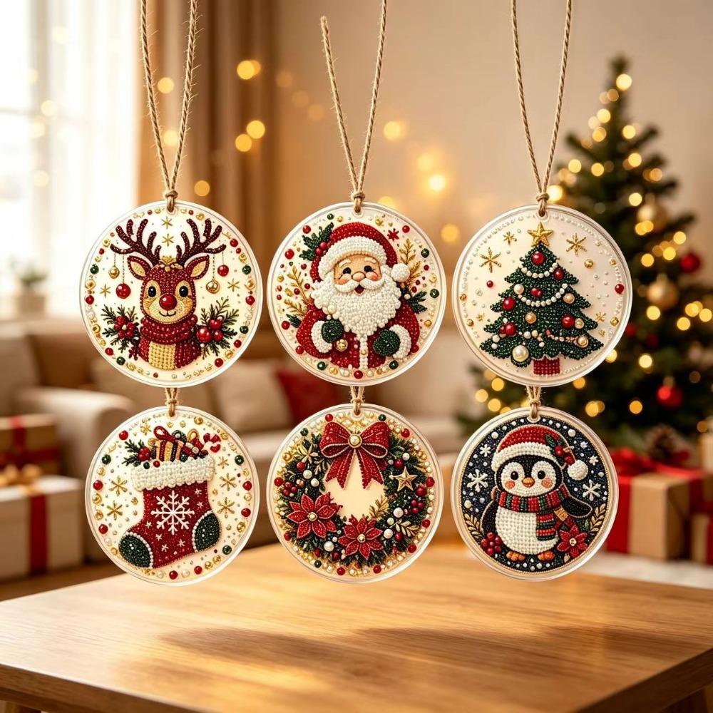 6pcs Deer Tree Christmas DIY Hanging Ornaments Pearl Pendant Material Kit Christmas Theme