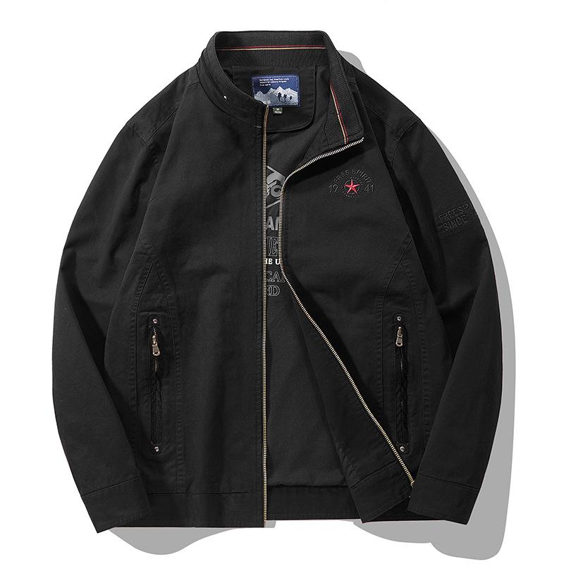 Весенне-осенняя мужская куртка среднего возраста из чистого хлопка, повседневная, функциональная куртка с воротником-стойкой и длинным рукавом