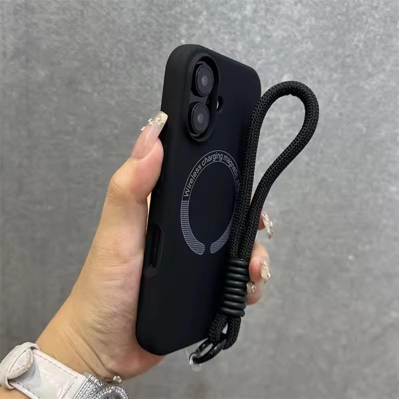 Для Magsafe Liquid Silicone Lanyard Case для iPhone 16 15 14 13 12 11 Pro Max 16 Plus Microfiber Indoor Bracelet Cover