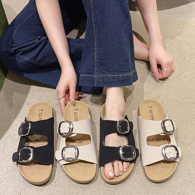 Модные Роскошные Дизайнерские Летние Шлепанцы с Пряжкой и Корковой Подошвой для Женщин Римские Уличные Повседневные Сандалии Замшевые Мюли Сабо Обувь Слайды