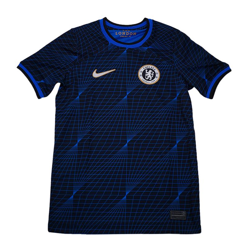 Nike Chelsea F.C. 2023/24 Stadium Away Logo All Over Print Crew Neck Casual Short Sleeve Kids Tops Blue Black DX2757-427