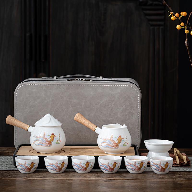 Xunyi Suet Jade White Porcelain Travel Tea Set