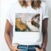 Oil Painting Cat Women's Fashion Personality Spoof Classic Oil Painting T-shirt Women Clothing Tops Harajuku Aesthetic Oversized