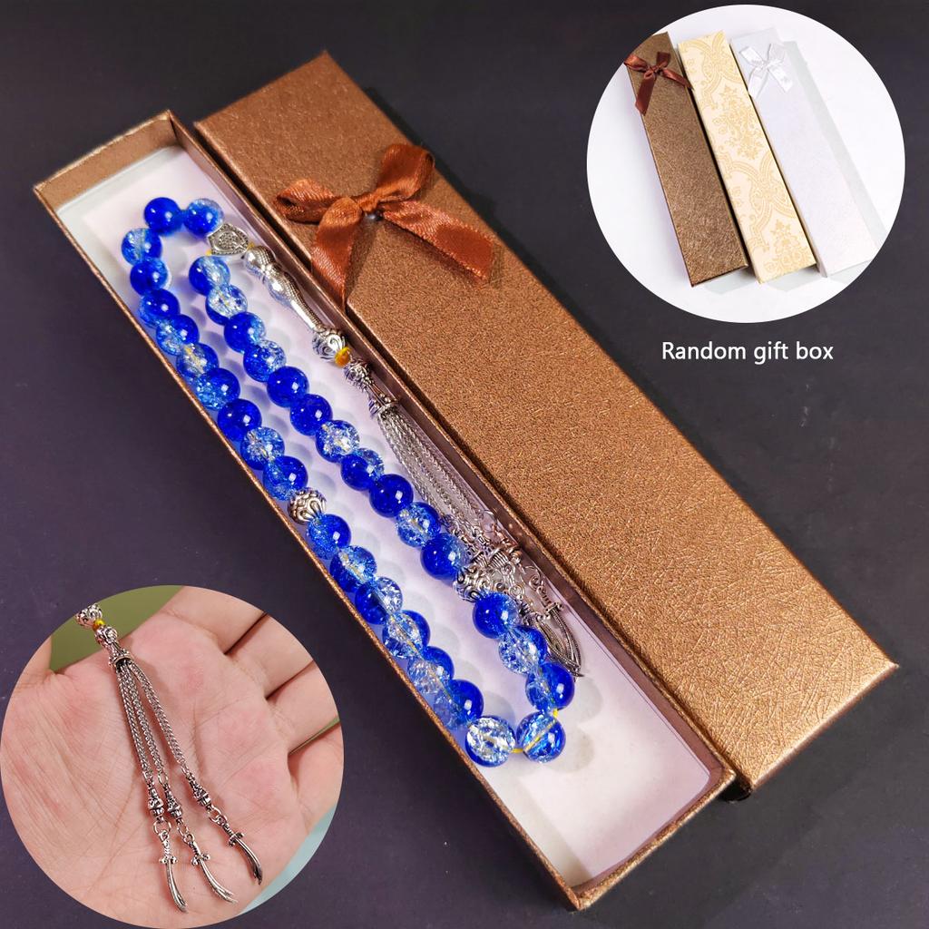 Blue glazed Tishbiha prayer bead bracelet, Islamic prayer hand-held prayer bead string, handmade tassel pendant, Muslim Ramadan Eid al Fitr gift