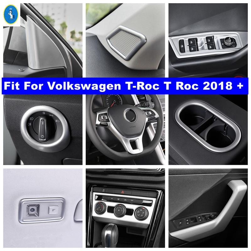 Matte Car Window Glass Lift / Water Cup Holder / AC Air Outlet Cover Trim ABS Accessories For Volkswagen T-Roc T Roc 2018 -