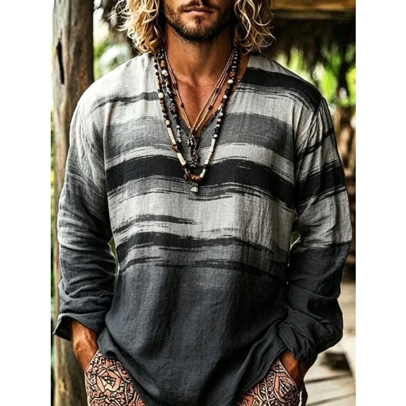 Men's casual style long-sleeved T-shirt with printed pattern