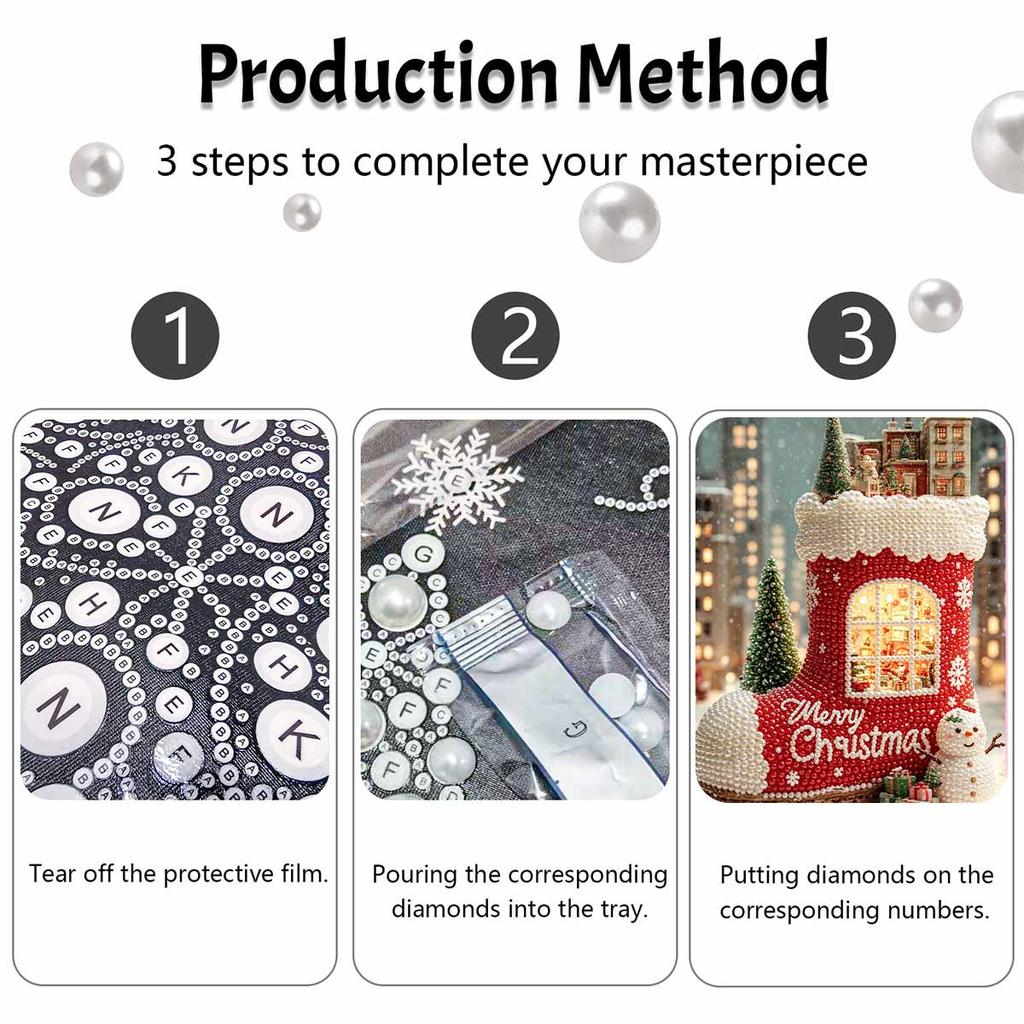 Christmas Pearl Painting Art Painting Kit Snowman Stocking Village Handmade DIY Home Decoration Painting
