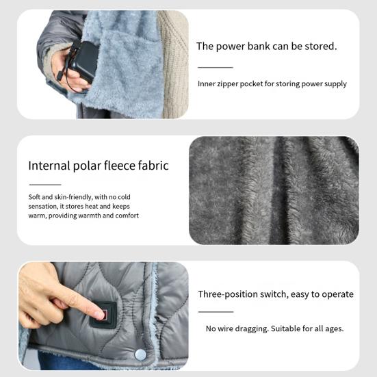 USB Перезаряжаемое Одеяло с Подогревом Портативная Накидка с Подогревом Электрическое Одеяло с 3 Уровнями Нагрева 10 ч Автоматическое Отключение Защита от Перегрева