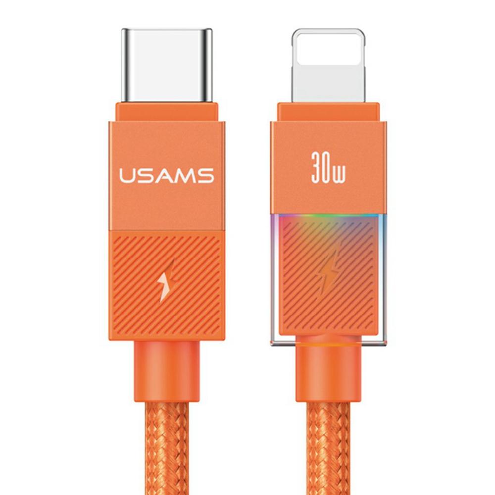 USAMS SJ776 U93 1,2 м 30 Вт Кабель для быстрой зарядки в оплетке Type-C на Lightning с LED-индикатором