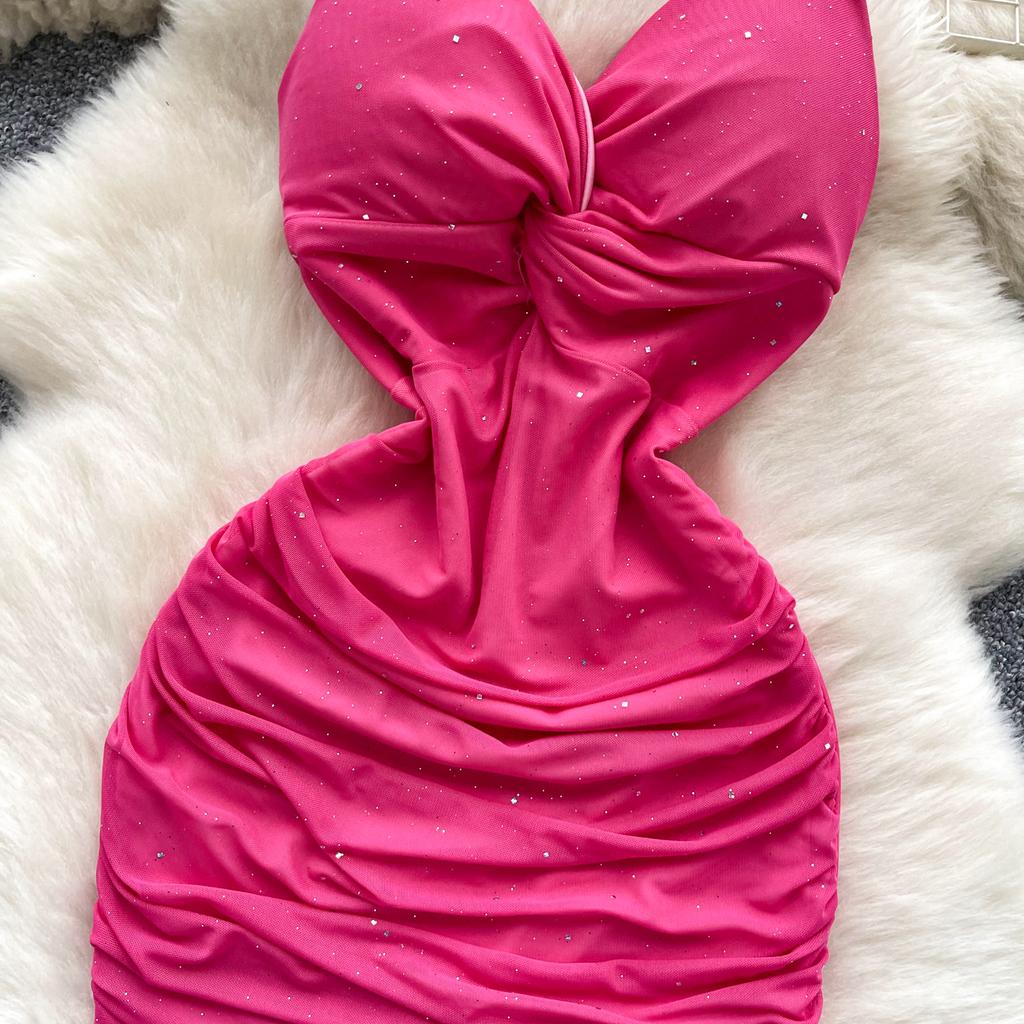 Летние женские сексуальные бретельки через шею с открытой спиной, блестящие, облегающие, мини-короткие, клубные платья для вечеринок