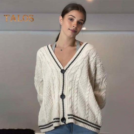 Женский свитер, пальто с V-образным вырезом, длинный рукав, однобортный вязаный кардиган, пэчворк, цветная вышивка, узор в виде звезды, свободный крой, трикотаж