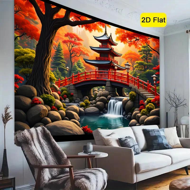 1 piece of 2D plane, Japanese garden autumn scene, polyester photographic 2D background cloth