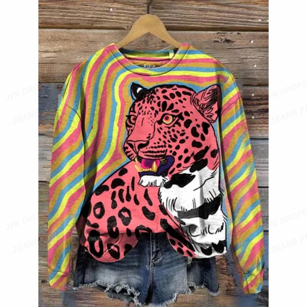 Leopard 3d Print Hoodies Women Fashon Hoodie Animal Tiger Sweats Women's Hoodies Sweatshirt Round Neck Coats  Floral Clothes