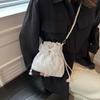 Women Single Shoulder Bag with Detachable Faux Pearl Chain Large Capacity Drawstring Handbag Purse Tulle Bowknot Crossbody Pouch