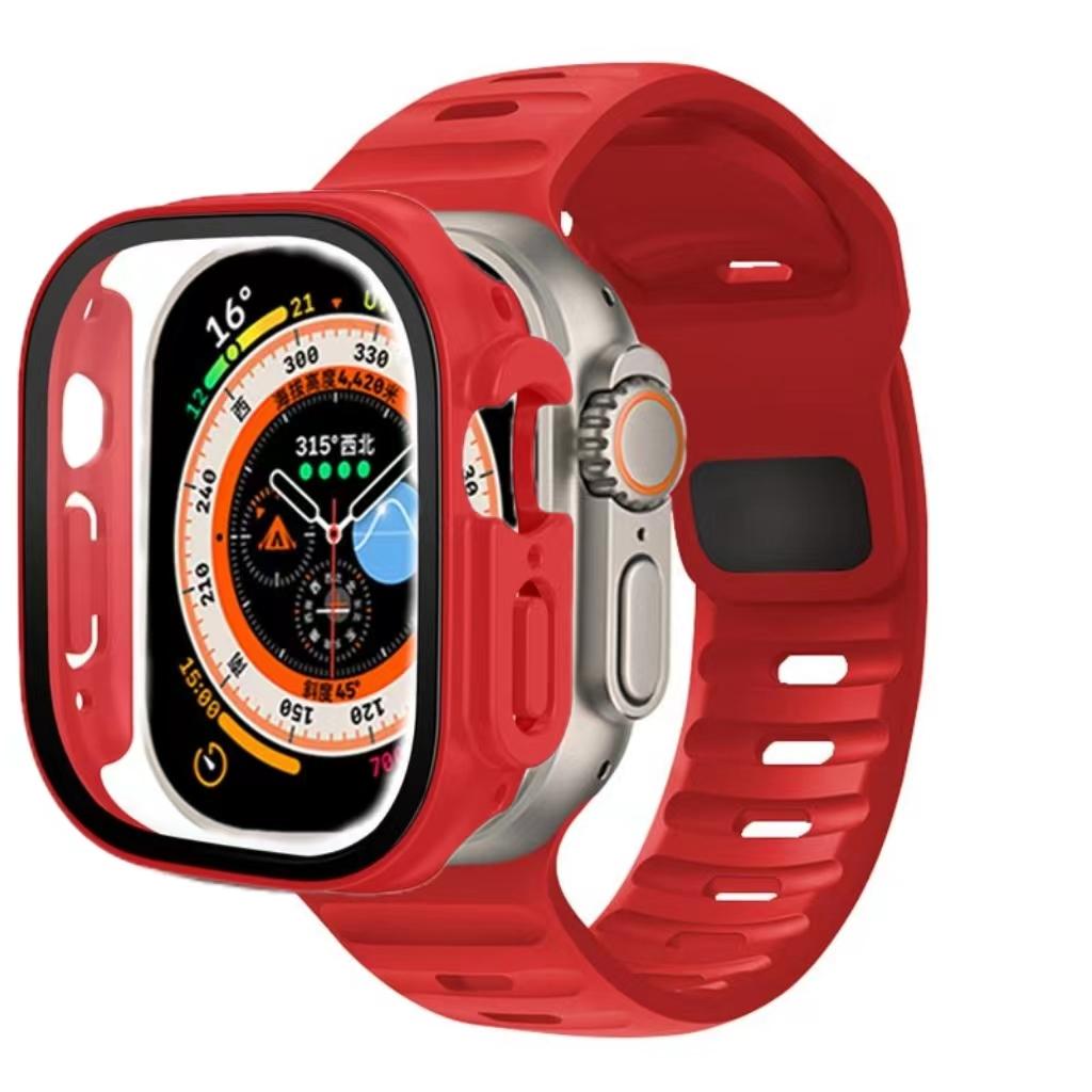 Ремешок + чехол для Apple Watch Ultra 49 мм, ремешок для умных часов, бампер для ПК + защитная пленка для экрана, закаленная крышка, аксессуары для ремешков серии iwatch