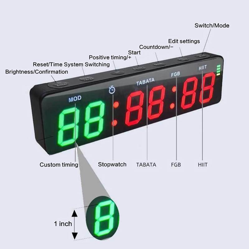 LED Digital Fitness Timer Clock 6 Digit Rechargeable HIIT Countdown Stopwatch for Home Training Room