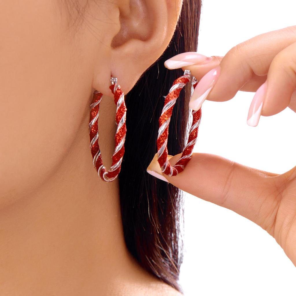 New Year Minimalist Colorful Hoop Earring for Women Classic Red Green Twist Round Circle Earring Christmas Festival Jewelry Gift