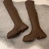 Женские сапоги выше колена на толстой подошве, высокие сапоги до бедра, зима 2024, новые женские длинные сапоги на платформе и толстом каблуке, женская осенняя обувь