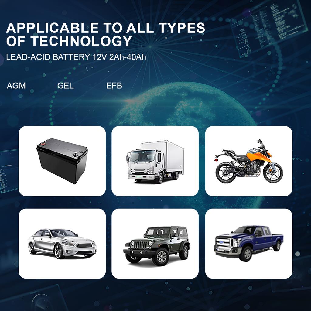 Свинцово-кислотный AGM гелевый зарядник Интеллектуальное зарядное устройство для автомобильных/мотоциклетных аккумуляторов с ЖК-дисплеем для автомобиля/дома на колесах/квадроцикла/лодки 12 В 2 А Автоматический