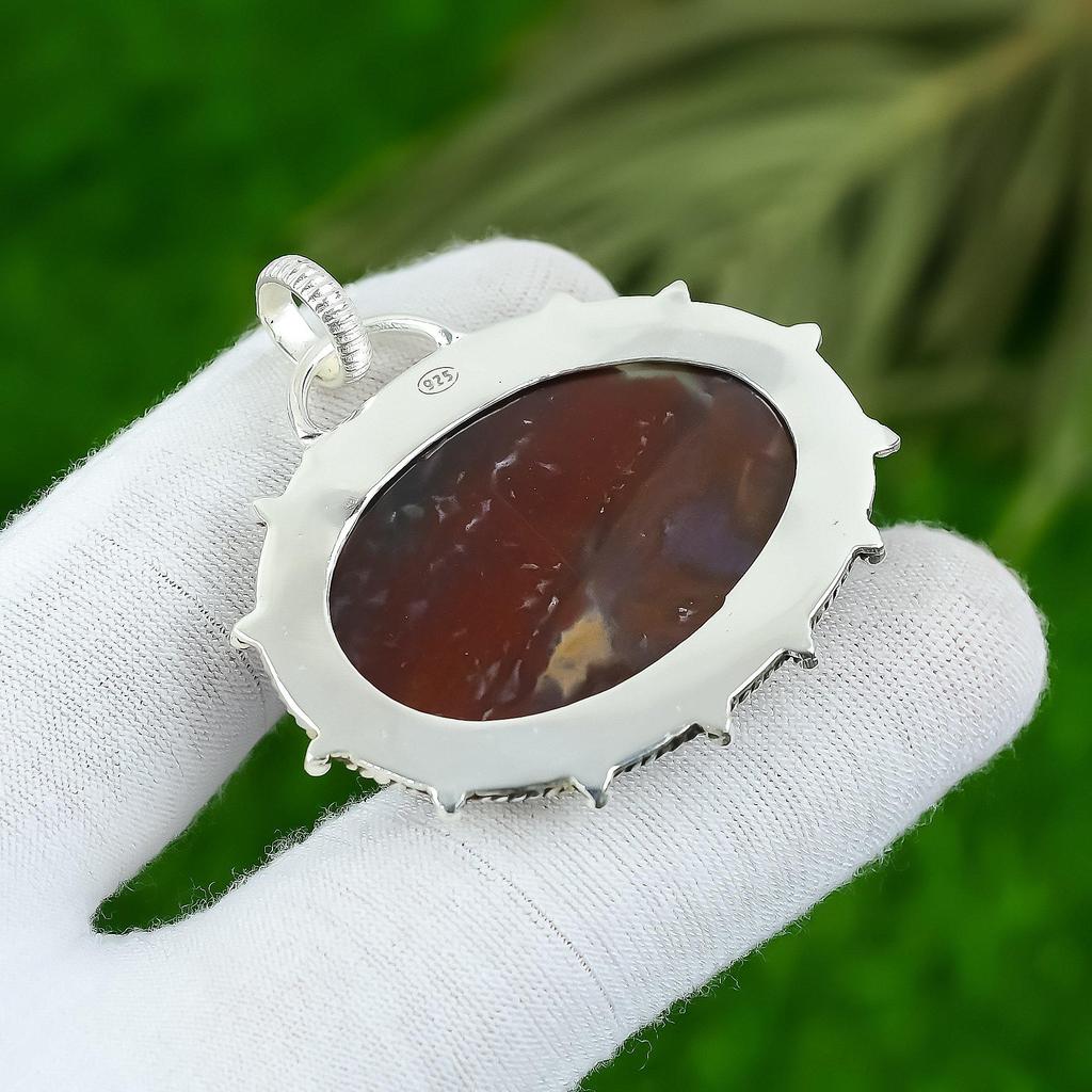 Натуральный камень Гелиотроп Кулон Красный Серебро 925 пробы Индийские украшения