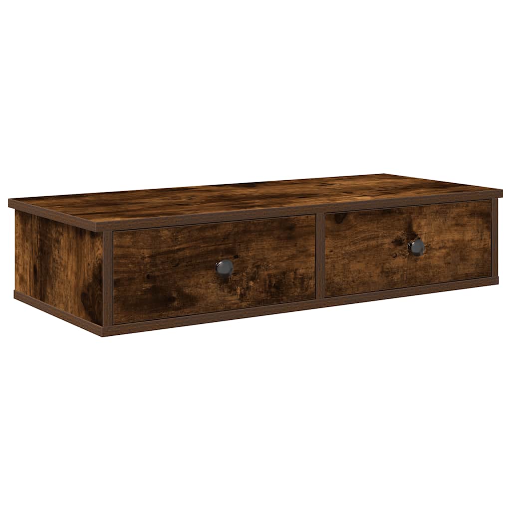 Wall Mounted Shelf with Drawers Smoked Oak Finish 80 x 31 x 17 cm Engineered Wood
