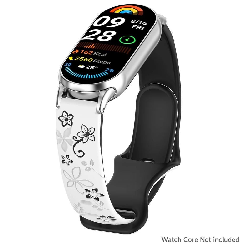 Ремешок с гравировкой цветов для Xiaomi Mi Band 9 8 силиконовый умный браслет дышащий браслет ремешок для запястья 8 ремешок9 аксессуары для ремешка
