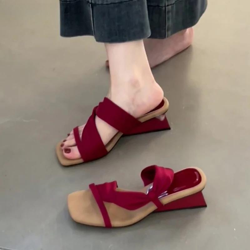 Гладиаторские летние сандалии с квадратным носком, модные сабо на толстом каблуке, женские уличные повседневные туфли для платья
