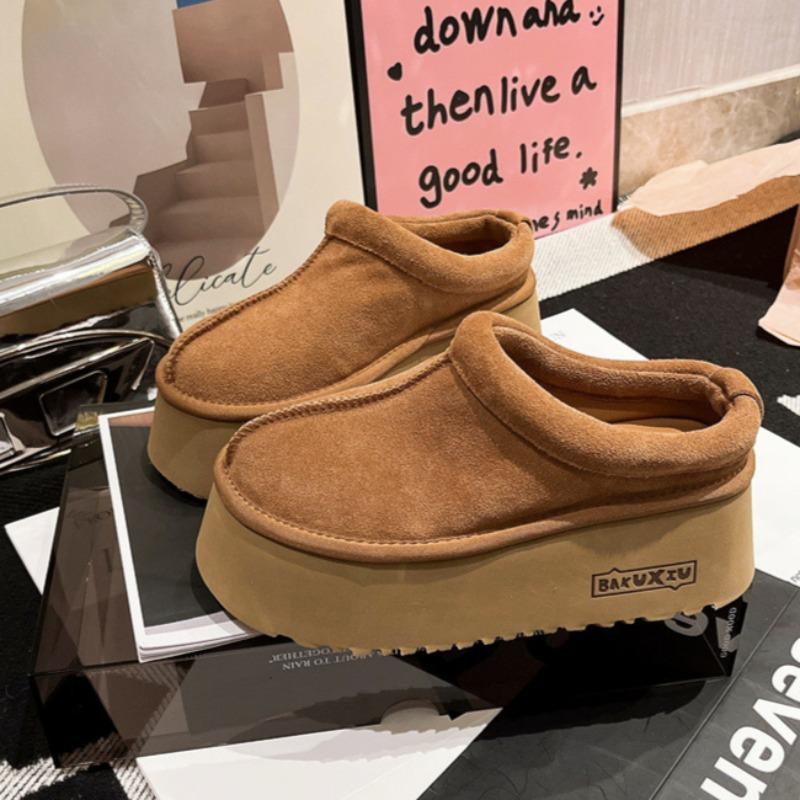Модные замшевые мюли на платформе, женские туфли на плоской подошве из хлопка, брендовые зимние теплые шлепанцы 2025 года, трендовые повседневные модные удобные туфли Zapatos Mujer