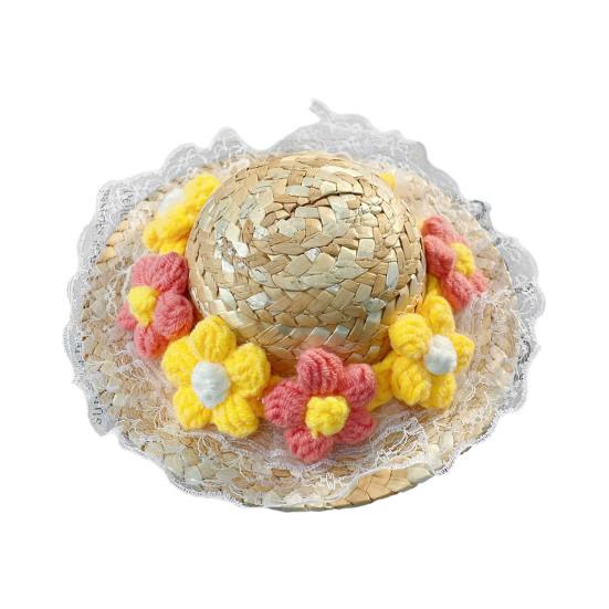 Соломенная шляпа-сомбреро для домашних животных, солнцезащитная шляпа для маленьких собак с цветком, регулируемая кепка-ведро от солнца на Гавайях, летняя пляжная шляпа для маленьких и средних собак и кошек