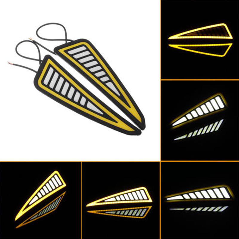 Car Led Bumper Strip Cob Daytime Running Light Yellow Turn Signal Daylight Drl