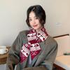 Jacquard Women Scarf Deer Woolen Neckerchiefs Cute Winter Knitted Scarves  New Year Gift