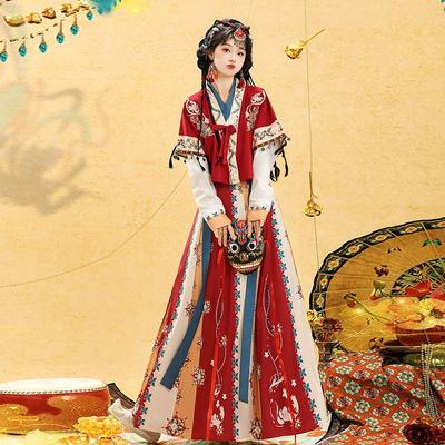 Китайский костюм ханьфу в стиле династии Тан для женщин, цельное платье длиной до талии, повседневный костюм