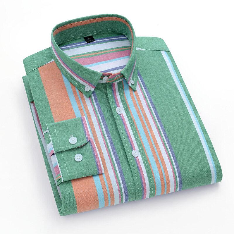 100% хлопок рубашки мужские Oxford Spun модные полосатые повседневные рубашки с длинными рукавами