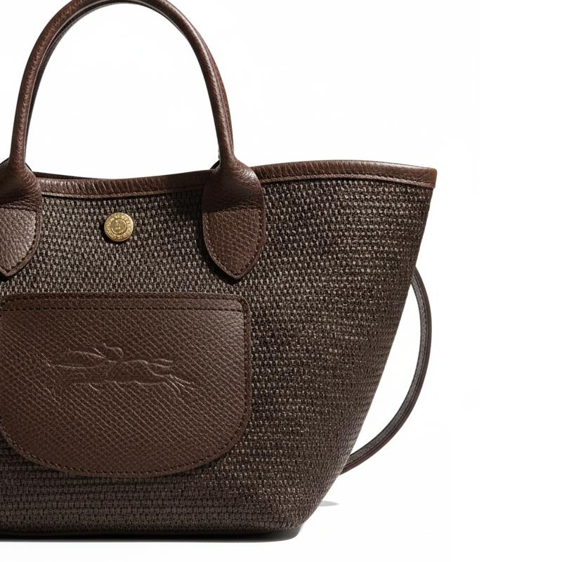 Longchamp Le Pliage Collection Logo Straw Effect Fabric Tote Bag Mini Women tote bags Mocha 10307HGK002