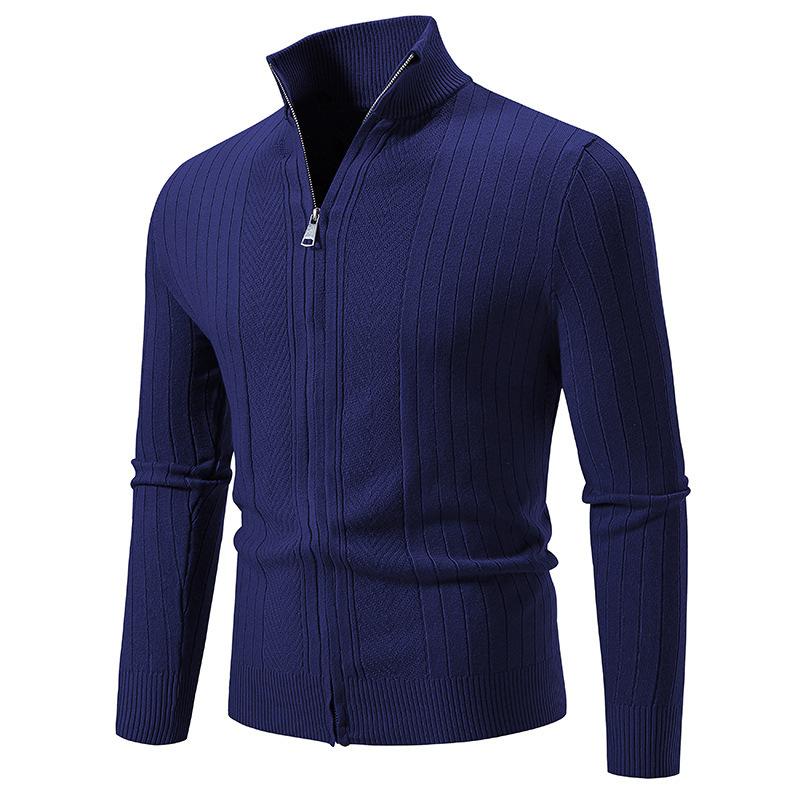 Men S Stand Collar Long Sleeve Jacquard Knit Cardigan Sweater Casual Plus Size