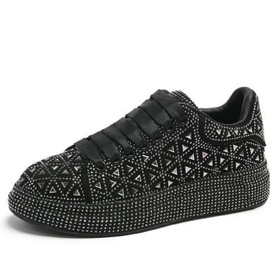 Модные 5 см корейские повседневные туфли со стразами для женщин весна-осень модные толстые подошвы нескользящие универсальные спортивные туфли банкетные плоские ботинки