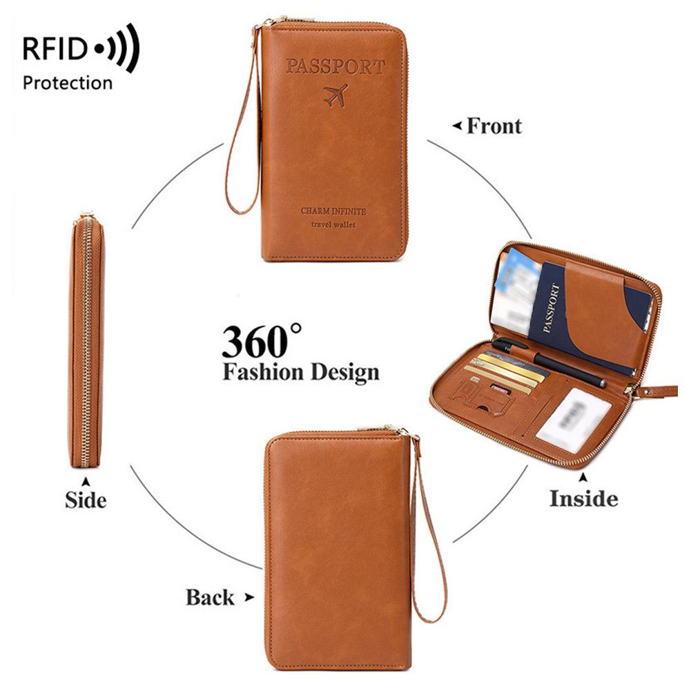 PU Leather Passport Holder Large Capacity Simple Fashion Multi-functional Ticket, Credit Card Bag Wallet Zipper Passport Bag