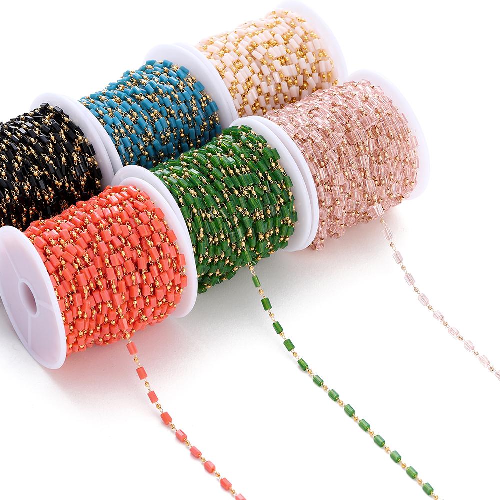 1Meter Bohemian Necklace Chain Cuboid Cube Beads Chains for DIY Necklace Bracelets Jewelry Making Accessories Handmade Chain