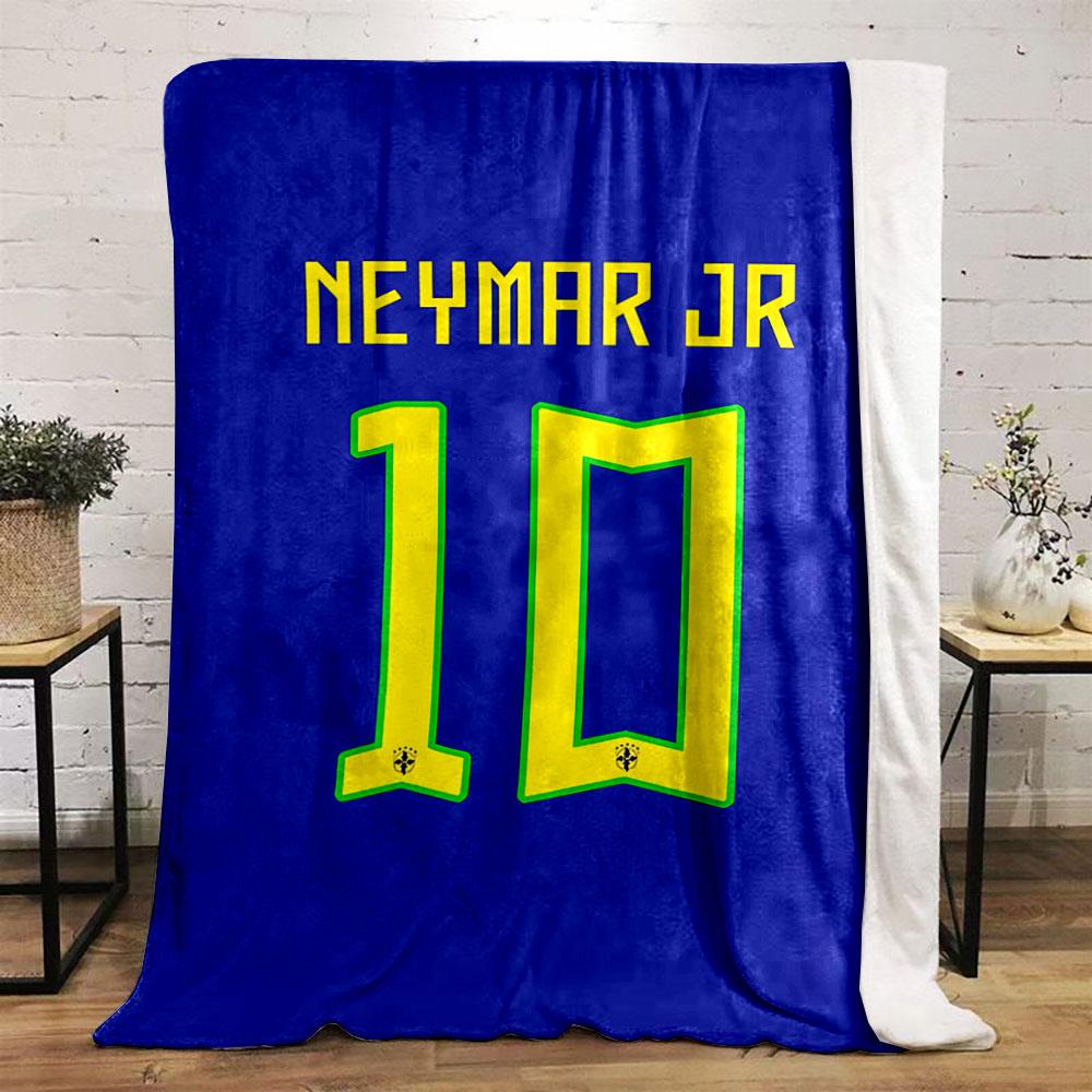 Blue background with "NEYMAR JR" and yellow-green number "10" design. for all seasons blanket lunch break throw gift