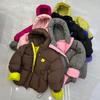 Womens Short Puffer Jacket Warm Thick Hooded Loose Fit Korean Style Down Coat With Color Block Design