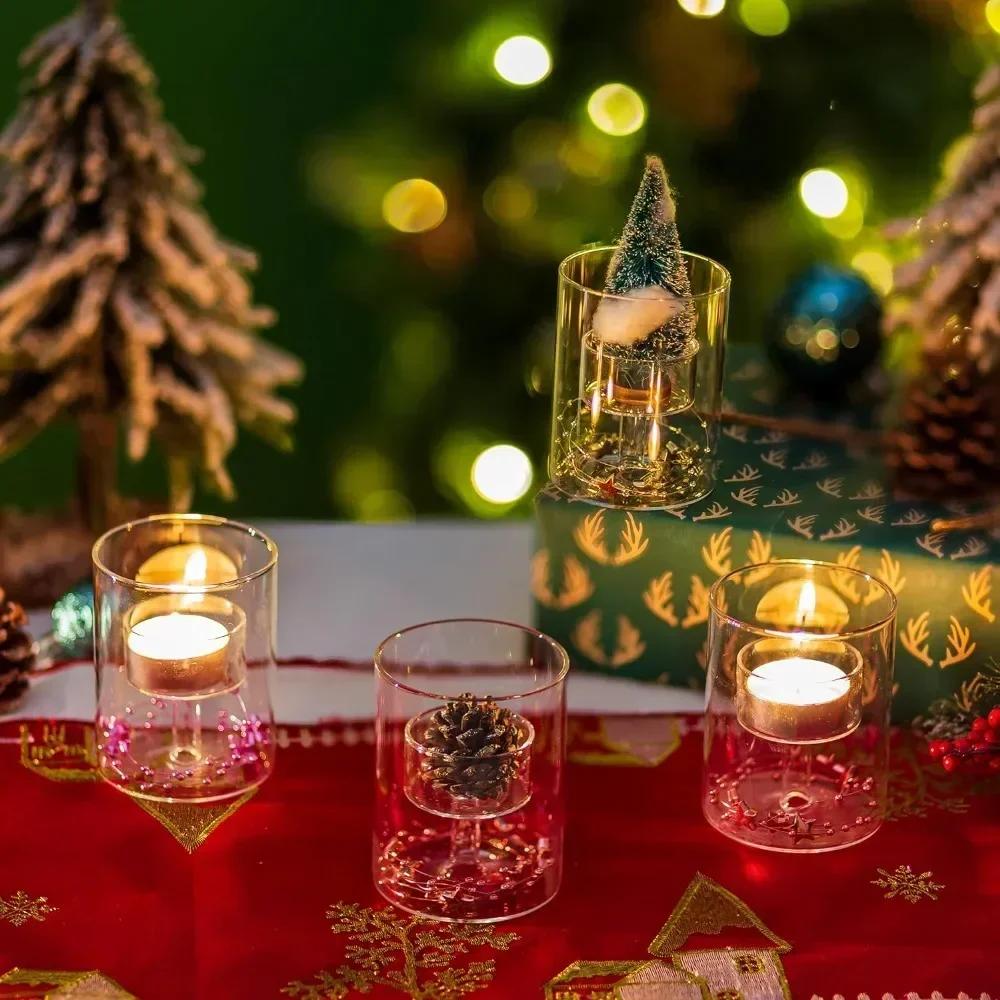 3 шт./набор Романтический стеклянный подсвечник Домашняя масляная лампа Ветрозащитный подсвечник Декор стола Украшение Свадебные аксессуары