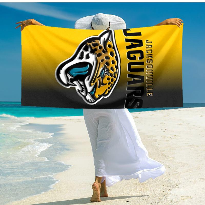 proof beach towel with Jacksonville Jaguars logo pattern - soft,absorbent,quick-drying,machine washable - perfect for swimming,camping,bathing