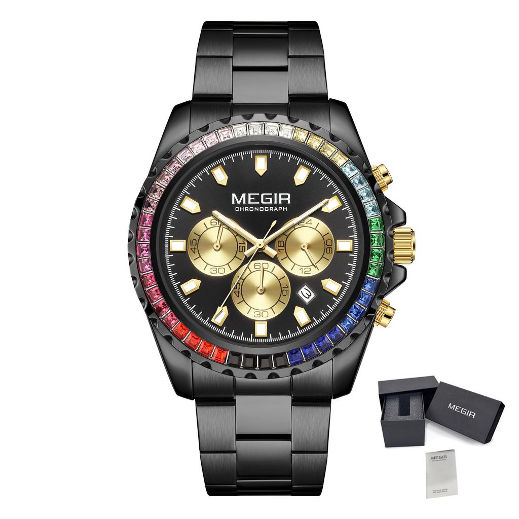 MEGIR Men Watches Luxury Military Wristwatch Waterproof Steel Strap Quartz Chronograph Date Clock Male Relogio Masculino 2227