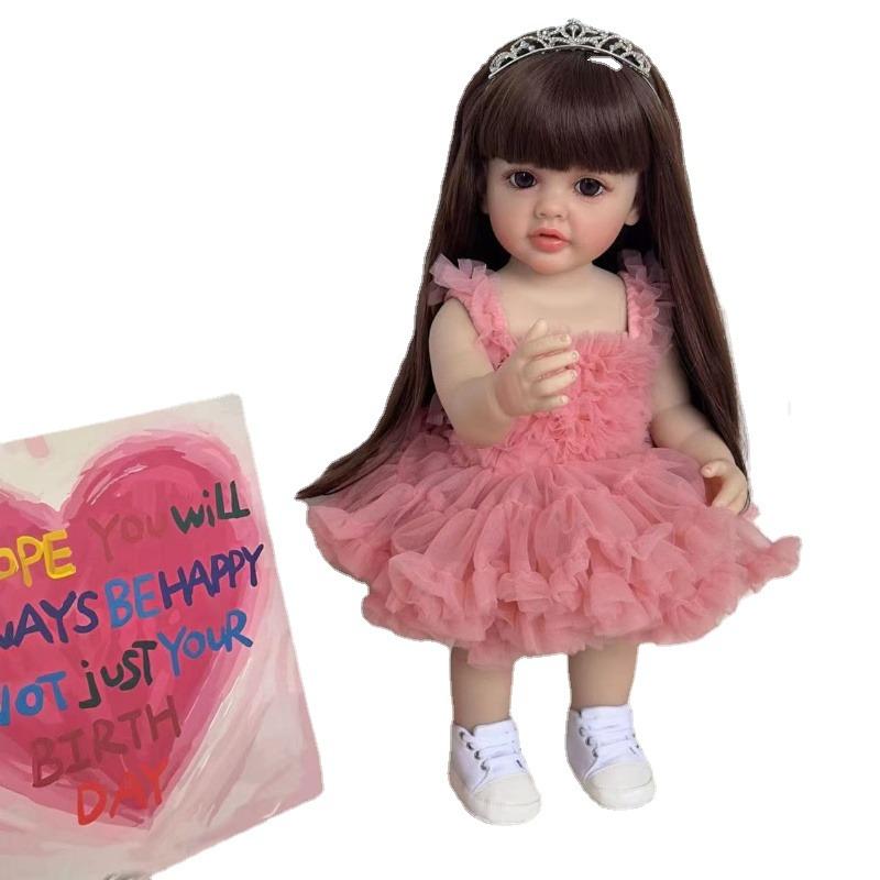 22-дюймовая силиконовая виниловая кукла для всего тела Reborn для малышей, кукла Бетти, настоящая кукла для новорожденных, парик для волос, имитация куколки, игрушки для детей