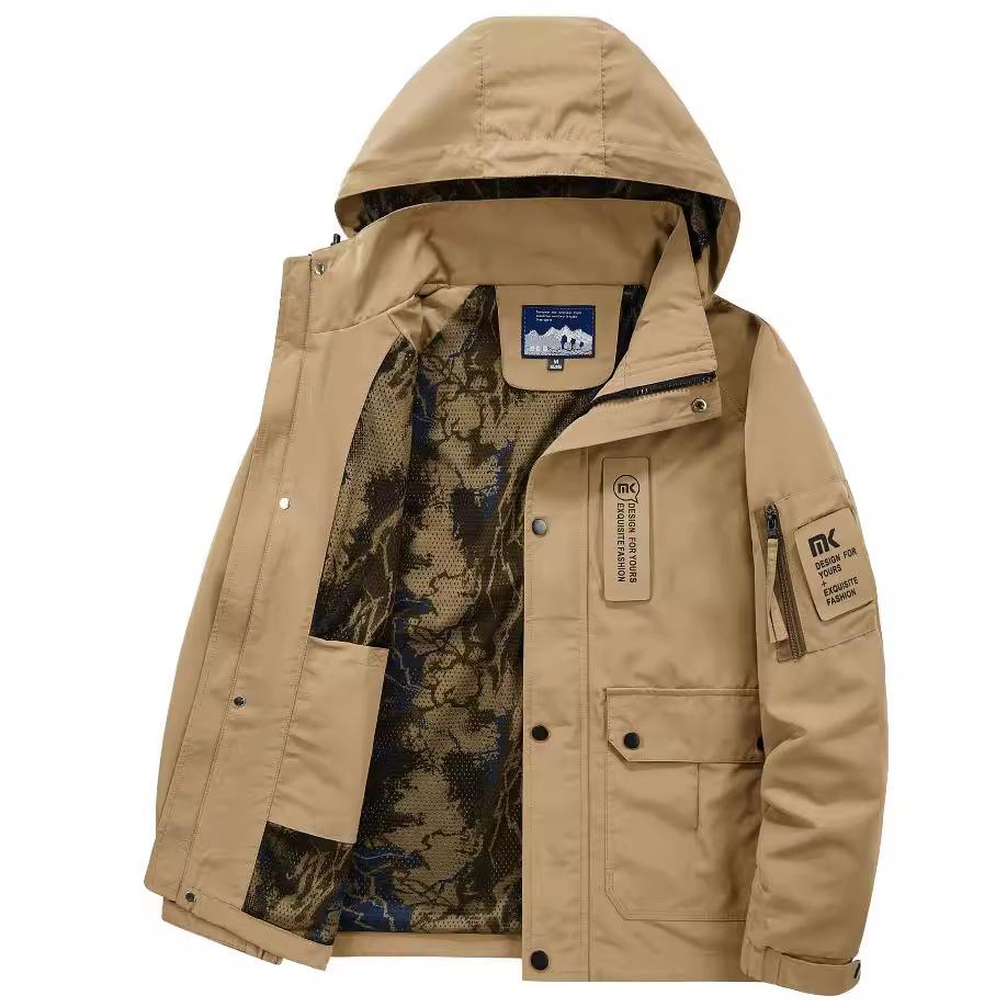 Тонкая рабочая куртка для активного отдыха на весну и осень, мужская ветрозащитная куртка с капюшоном и несколькими карманами, повседневная спортивная куртка для альпинизма