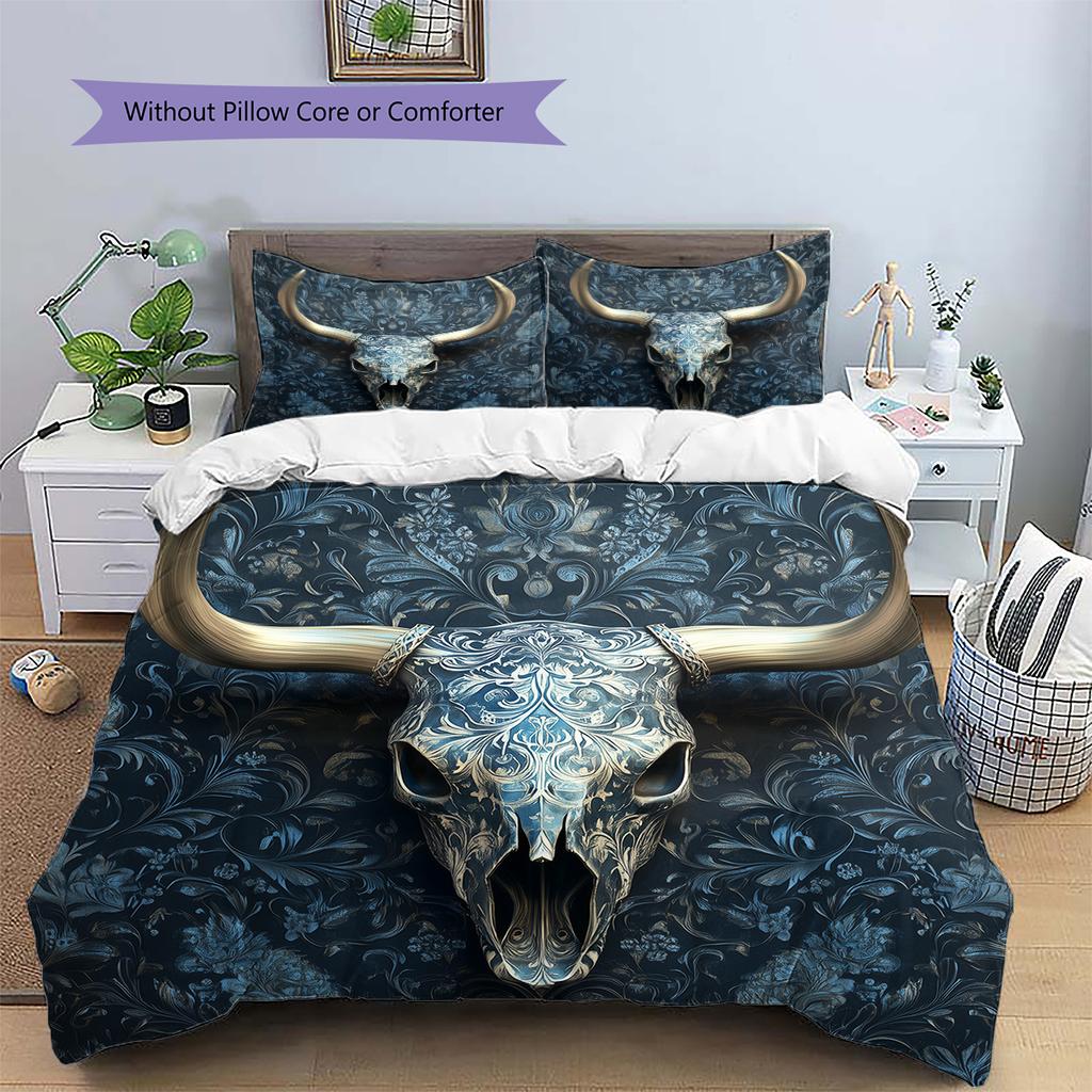 Cow Skull Pattern Bedding Home Decoration Birthday Gift (1 * duvet cover + 2 * pillowcase, without core)