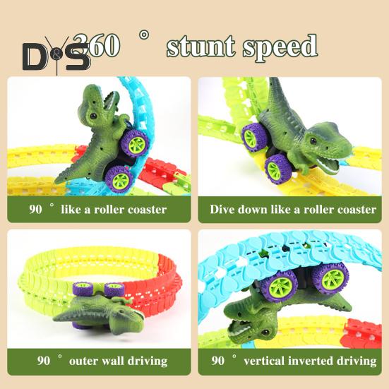 1 набор игрушечных треков для машинок-динозавров с легкой музыкой, обучающая самодельная трасса для строительства, антигравитационная игра-динозавр, американские горки, гоночная игрушка для скалолазания