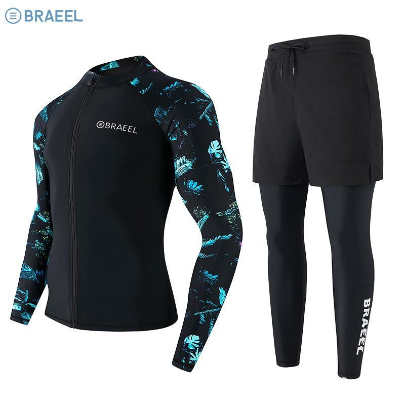 Mens UV Protection Rash Guard Set Long Sleeve Top Pants Quick Dry Snorkeling Diving Suit Water Sports
